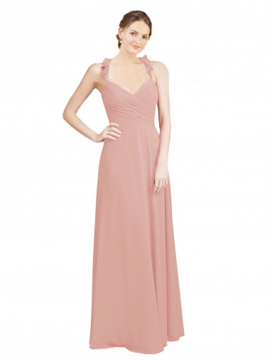 Ruched Sweetheart Halter Neckline Chiffon Bridesmaid Dress with Tie Open Back UK
