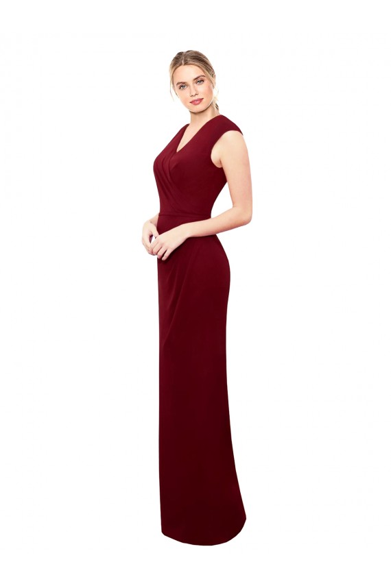 Cap Sleeves Chiffon Bridesmaid Dress / Prom Dress with Pleated V-Neck Bodice UK