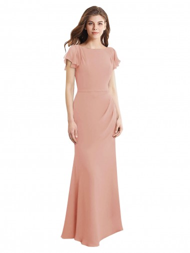 Cap Sleeves Long Chiffon Bridesmaid Dress / Prom Dress with Low V-Back UK
