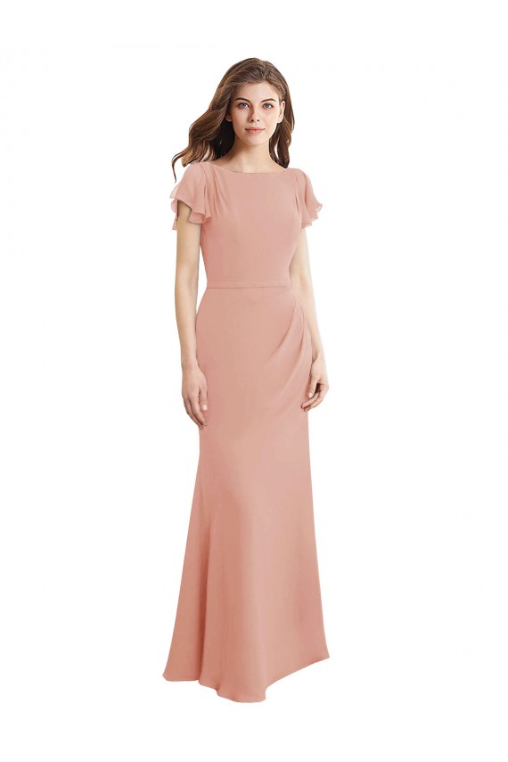 Cap Sleeves Long Chiffon Bridesmaid Dress / Prom Dress with Low V-Back UK