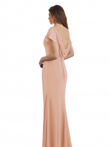 Cap Sleeves Long Chiffon Bridesmaid Dress / Prom Dress with Low V-Back UK