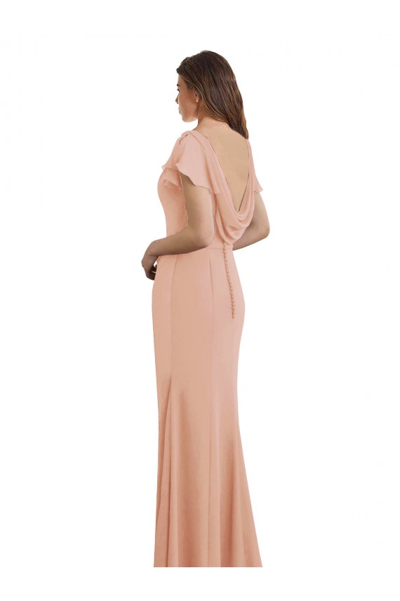 Cap Sleeves Long Chiffon Bridesmaid Dress / Prom Dress with Low V-Back UK