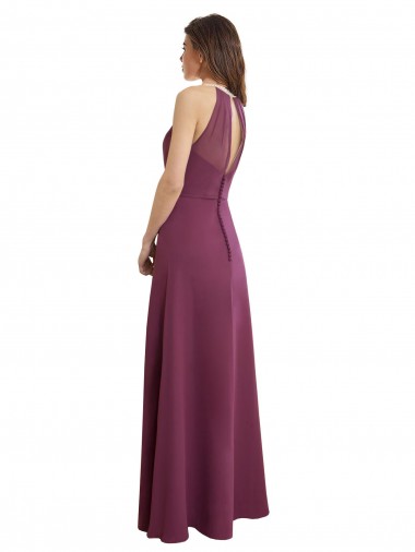 High Neckline Long Chiffon Bridesmaid Dress with Beaded Trim UK