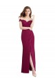 Off the Shoulder Chiffon Bridesmaid Dress with Lace Appliques and Front Slit UK