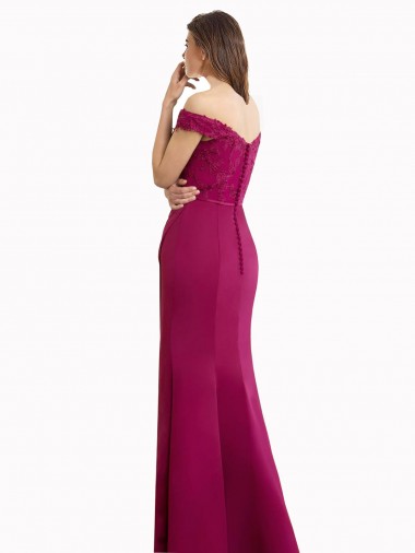 Off the Shoulder Chiffon Bridesmaid Dress with Lace Appliques and Front Slit UK