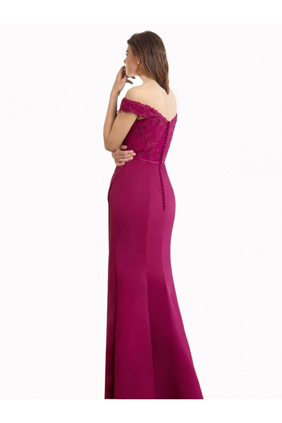 Off the Shoulder Chiffon Bridesmaid Dress with Lace Appliques and Front Slit UK