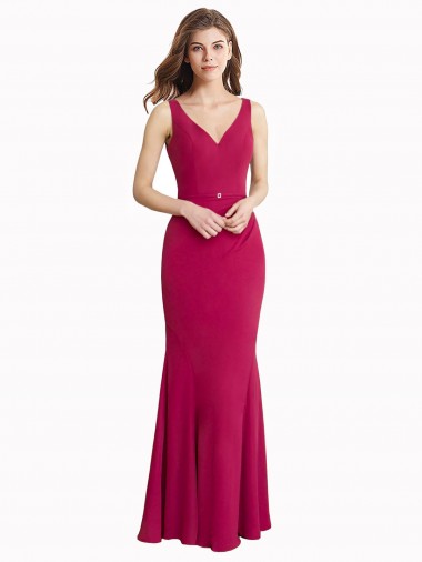 V-Neck Mermaid Chiffon Bridesmaid Dress / Prom Dress with V-Back and Belt UK