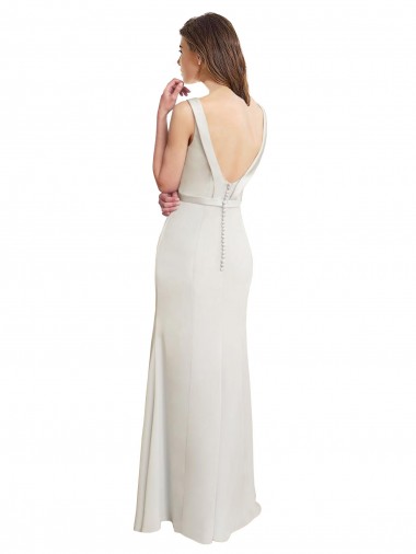 Long Chiffon Bridesmaid Dress with Boat Neckline and Satin Collar UK