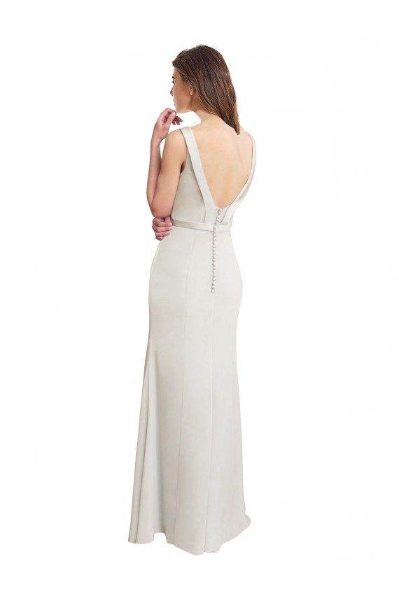 Long Chiffon Bridesmaid Dress with Boat Neckline and Satin Collar UK