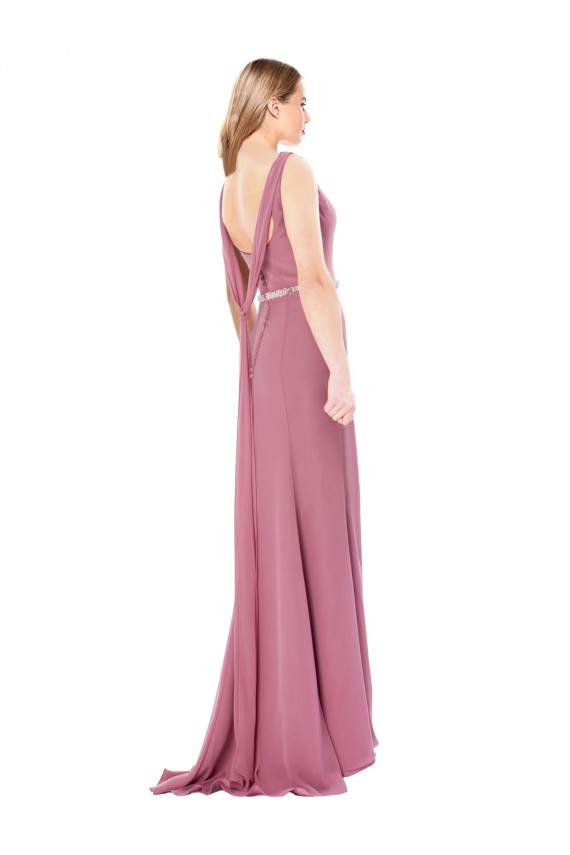 Long Slim Chiffon Bridesmaid Dress / Prom Dress with Beaded Waist UK