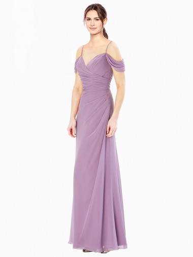 Draped Off the Shoulder Sweetheart Chiffon Bridesmaid Dress with Button Back UK