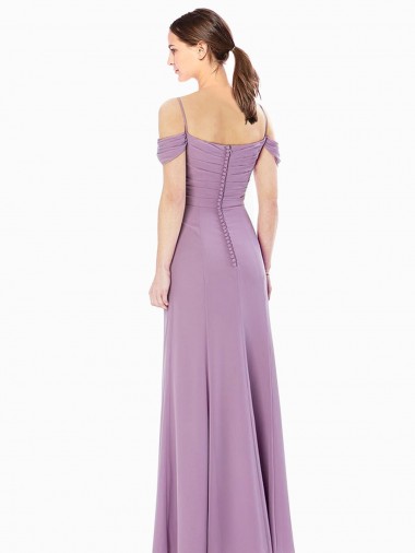Draped Off the Shoulder Sweetheart Chiffon Bridesmaid Dress with Button Back UK