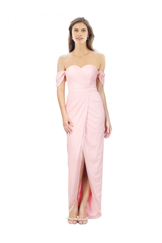 High Low Off the Shoulder Strapless Ruched Chiffon Bridesmaid Dress UK