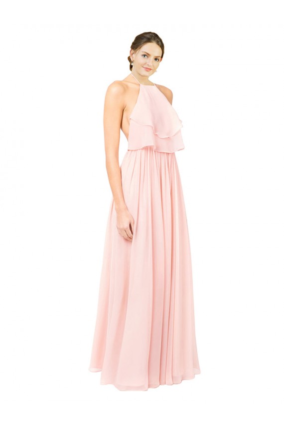 Halter Neck Chiffon Bridesmaid Dress with Double Ruffle Front UK