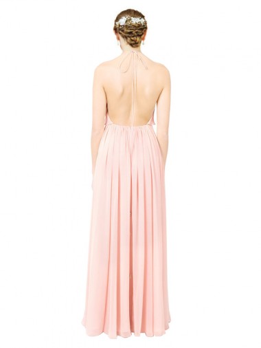 Halter Neck Chiffon Bridesmaid Dress with Double Ruffle Front UK