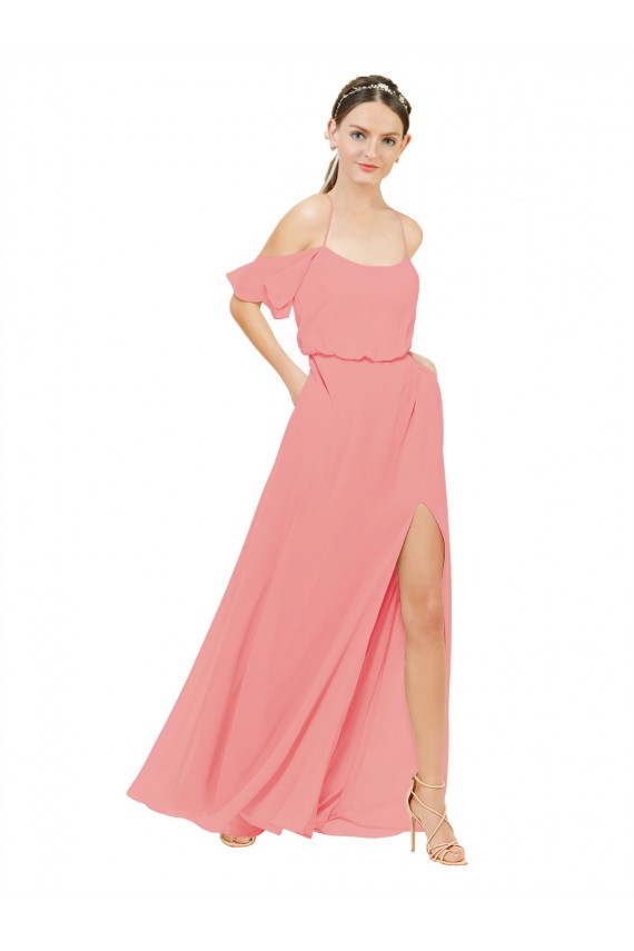 Draped Off the Shoulder Sleeves Chiffon Bridesmaid Dress UK