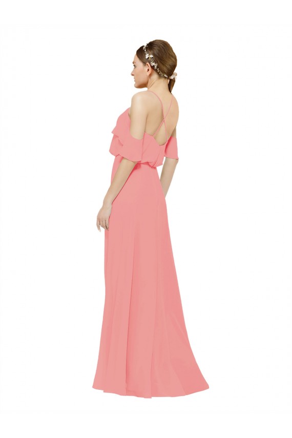 Draped Off the Shoulder Sleeves Chiffon Bridesmaid Dress UK