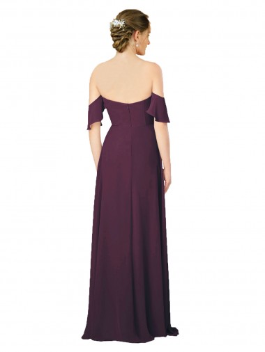 Romantic Off-Shoulder Chiffon Bridesmaid Dress with Plunging V-Neck UK