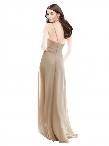 Elegant Bridesmaid with High Neckline and Illusion V-Neck UK