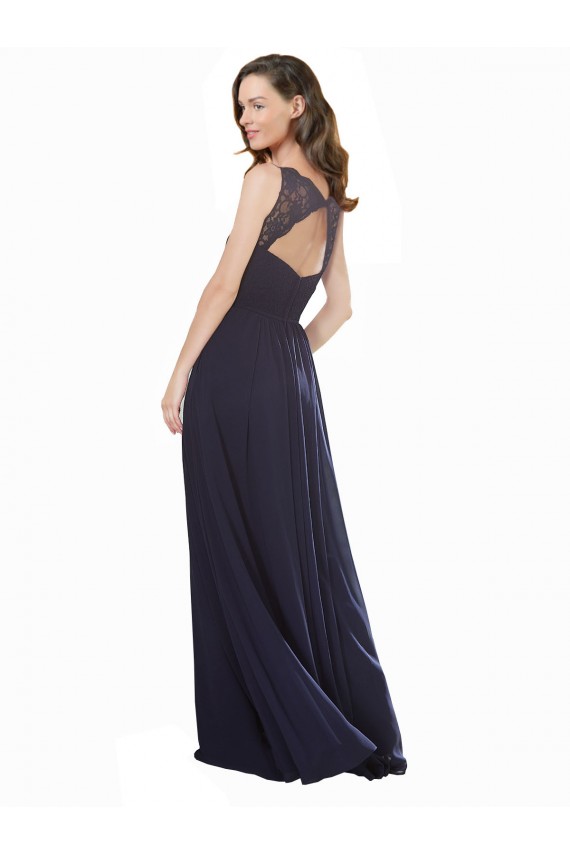 Elegant Chiffon Bridesmaid Dress with V-Neck Lace Bodice UK