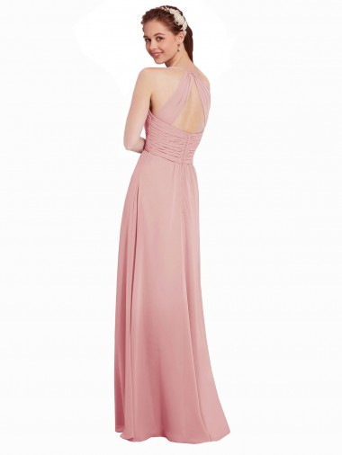 Chiffon Bridesmaids Dress with Draped Bodice and Keyhole Back UK
