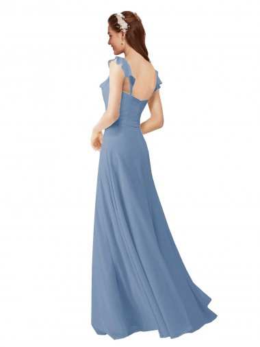 Chiffon Bridesmaids Dress with Ruffle Neckline UK