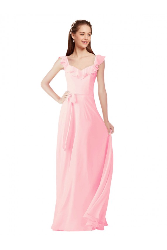Chiffon Bridesmaids Dress with Ruffle Neckline UK