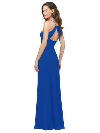 Chiffon Bridesmaid Dress with Deep V-Neck and Spaghetti Straps UK