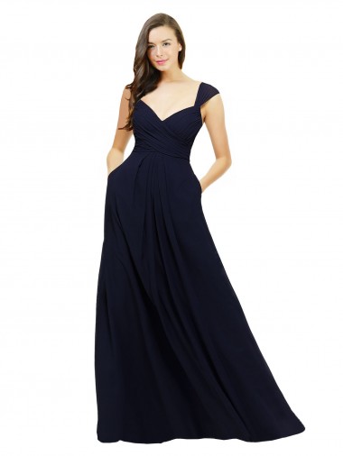Chiffon Bridesmaid Dress with Rouched Draped Bodice and Watteau Back UK