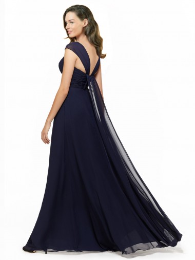 Chiffon Bridesmaid Dress with Rouched Draped Bodice and Watteau Back UK