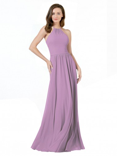 High Halter Chiffon Bridesmaid Dress with Ruffle Details Back UK