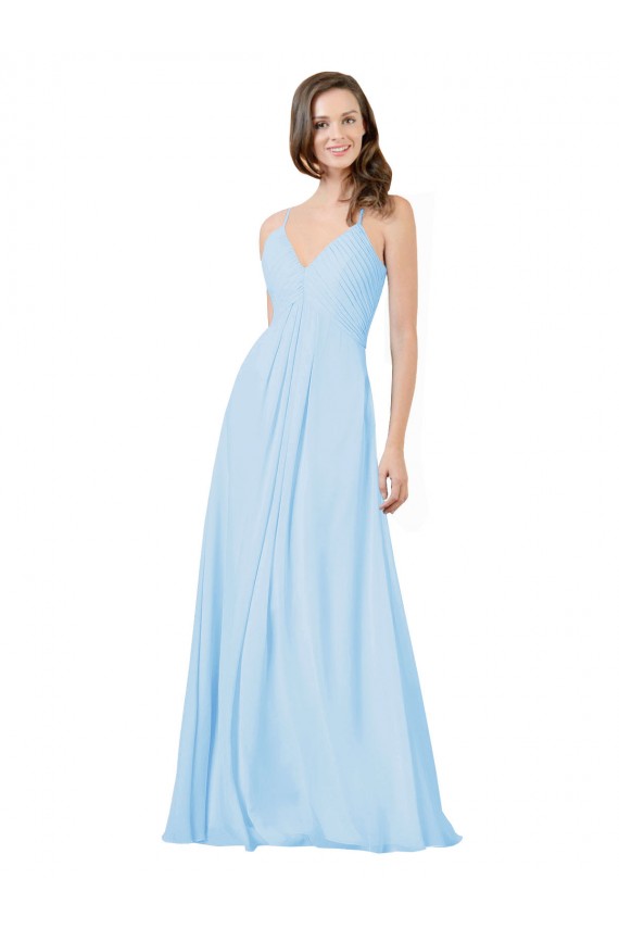 Long V-Neck Chiffon Bridesmaid Dress with Keyhole Back UK