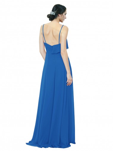 Spaghetti Strap Chiffon Bridesmaids Dress with Asymmetrical Ruffle and Front Slit UK