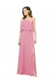 Sleeved One Shoulder Chiffon Bridesmaids Dress with Draped Ruffle Overlay UK
