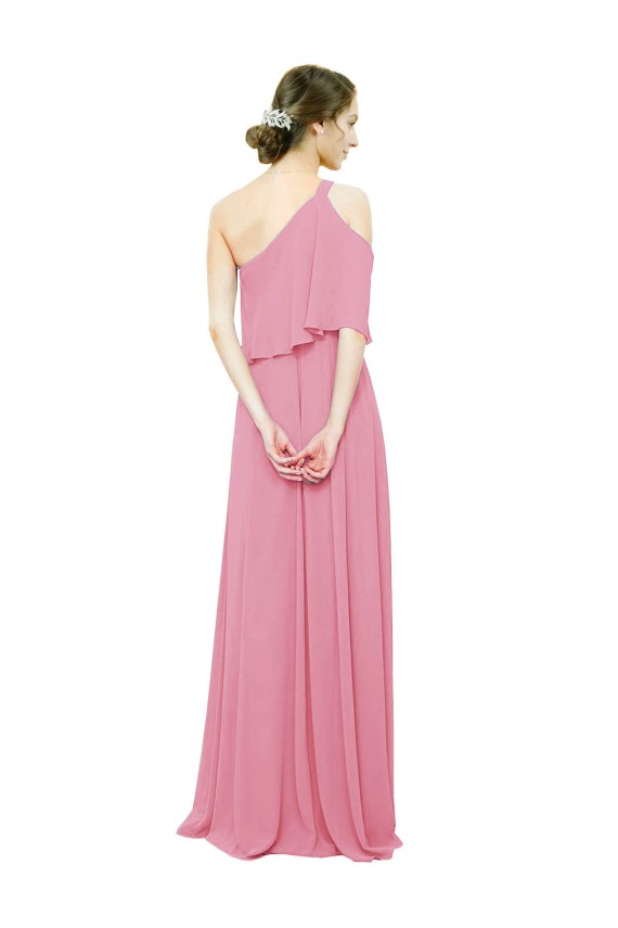 Sleeved One Shoulder Chiffon Bridesmaids Dress with Draped Ruffle Overlay UK