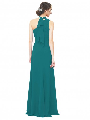 One Shoulder Chiffon Bridesmaids Dress with Scarf Tie Neckline UK