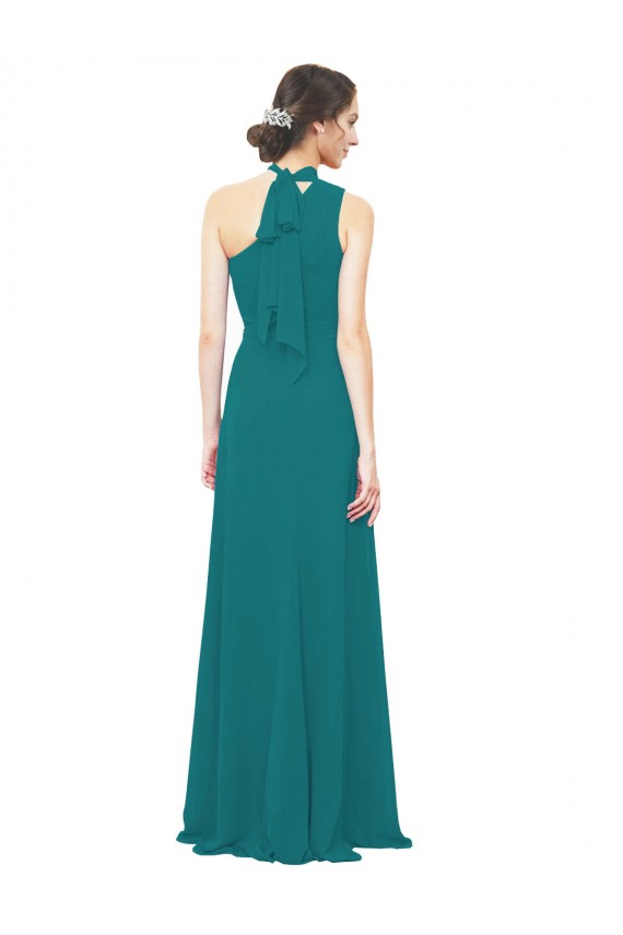 One Shoulder Chiffon Bridesmaids Dress with Scarf Tie Neckline UK