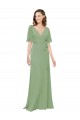 Chiffon V-Neckline Wrap Bridesmaids Dress With Double Flutter Sleeve UK