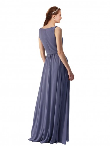 V-Neck Long Draped A-Line Chiffon Bridesmaid Dress UK