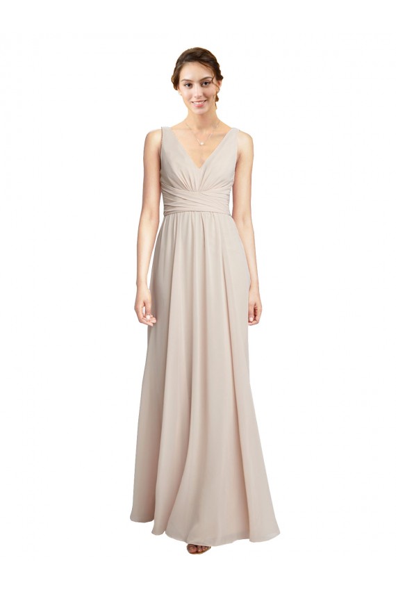 Long V-Neck Chiffon Bridesmaids Dress with Double Straps UK