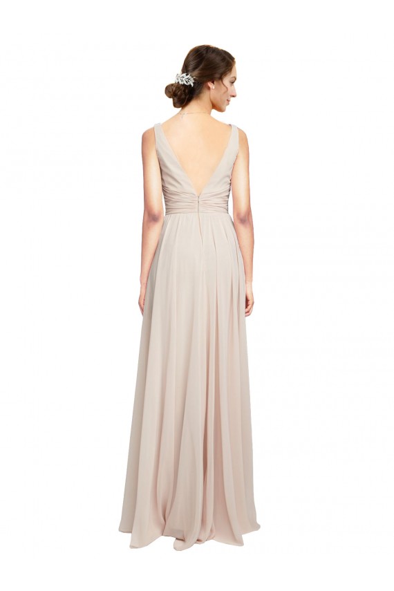 Long V-Neck Chiffon Bridesmaids Dress with Double Straps UK