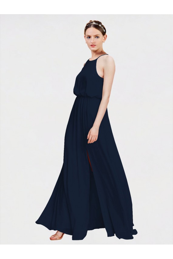 High Halter Chiffon Bridesmaid Dress with Side Slit UK