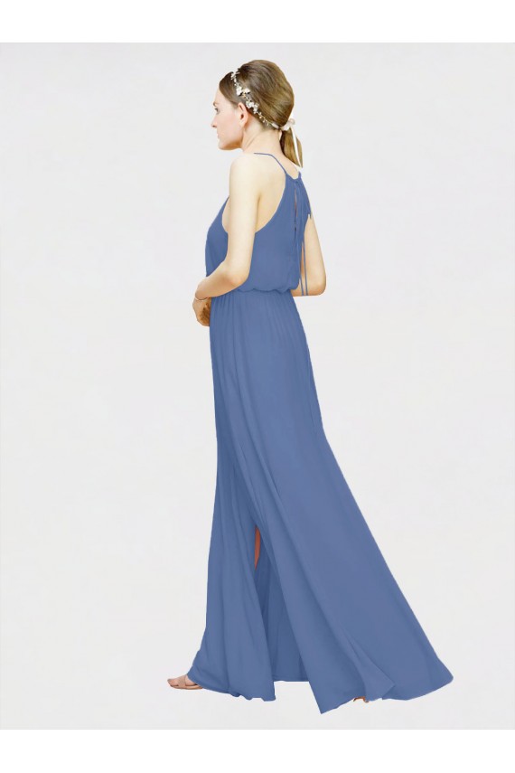 High Halter Chiffon Bridesmaid Dress with Side Slit UK