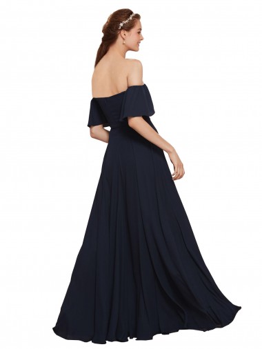 Off the Shoulder Floaty Sleeves Chiffon Bridesmaid Dress / Prom Dress with High Slit UK