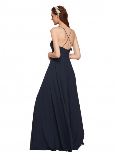 Long Chiffon Bridesmaid Dress with Criss Cross Straps and Ruffles UK