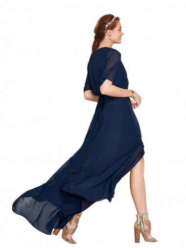 V-Neck Plush Chiffon Bridesmaid Dress with Flutter Sleeves UK