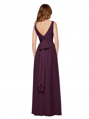 Plunging V-Neckline Long Chiffon Bridesmaid Dress with Deep V-Back UK