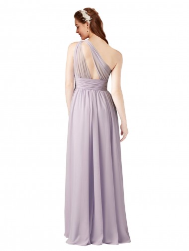 One Shoulder Chiffon Bridesmaid Dress with Front Keyhole and Shirred Bodice UK