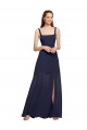 Squre Necked Long Chiffon Bridesmaid Dress with Front Slit UK