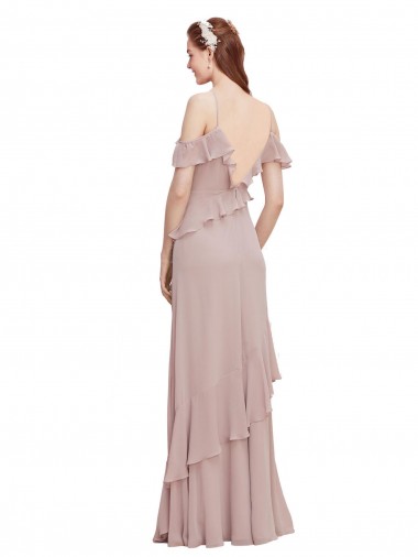 Cascading Ruffles Long Chiffon Bridesmaid Dress with Cold Shoulder UK